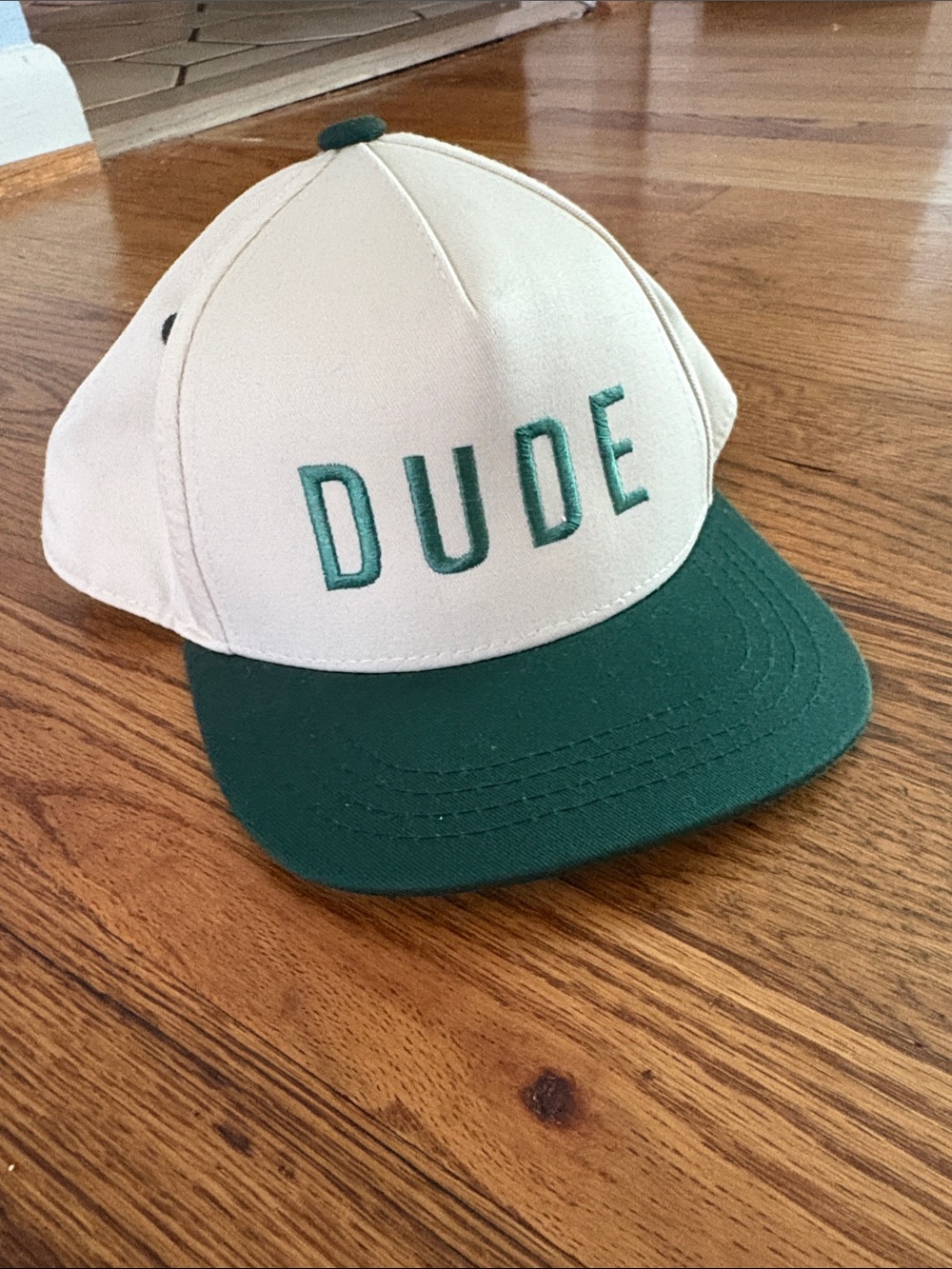 Baby 'Dude' Embroidered Two-Tone Hat - Green & Cream Size S